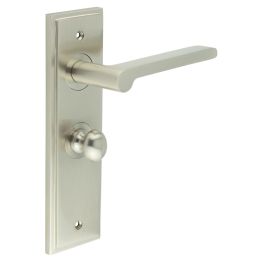 Fitzrovia Door Handle Bathroom Backplate Satin Nickel & Turn & Release - By Frelan Hardware - BUR-15SN-453SN-80SN
