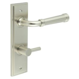 Highgate Door Handle Din Bathroom Backplate Satin Nickel & Turn & Release - By Frelan Hardware - BUR-35SN-456SN-82SN