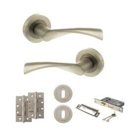 STATUS Colorado Door Handle Pack (3 Lever Lock Set - 2.5" CE Sashlock, 4" Slim Knuckle Hinges x2) - Satin Nickel