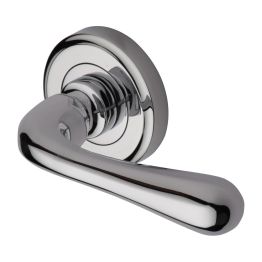 Heritage Brass Door Handle Lever Latch on Round Rose Charlbury Design Polished Chrome finish