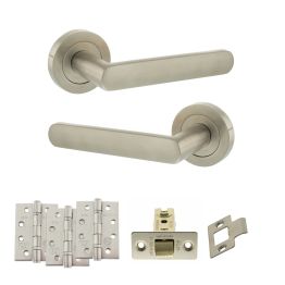 STATUS Carolina Door Handle Pack (Latch Set - 3" CE Latch, 4" Fire Rated Hinges x3) - Satin Nickel