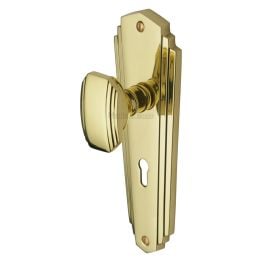 Heritage Brass Mortice Knob on Lock Plate Charlston Design Polished Brass finish