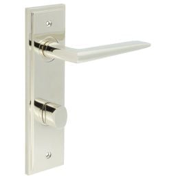 Mayfair Door Handle Din Bathroom Backplate Polished Nickel & Turn & Release - By Frelan Hardware - BUR-10PN-456PN-81PN