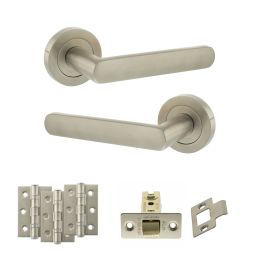 STATUS Carolina Door Handle Pack (Latch Set - 2.5" CE Latch, 3" Fire Rated Hinges x3) - Satin Nickel