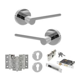 Senza Pari Darrio Door Handle Pack (Euro Lock Set - 2.5" CE Sashlock, 3" Fire Rated Hinges x3) - Polished Chrome