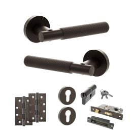 Senza Pari Rosarno Door Handle Pack (Euro Lock Set - 2.5" CE Sashlock, 4" Slim Knuckle Hinges x2) - Urban Dark Bronze