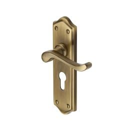 Heritage Brass Door Handle for Euro Profile Plate Buckingham Design Antique Brass finish