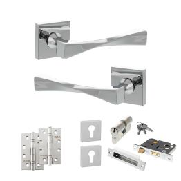 Senza Pari Guido Door Handle Pack (Euro Lock Set - 3" CE Sashlock, 4" Slim Knuckle Hinges x2) - Polished Chrome