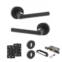 STATUS Nebraska Door Handle Pack (3 Lever Lock Set - 3" CE Sashlock, 4" Slim Knuckle Hinges x2) - Matt Black