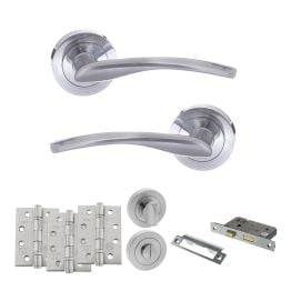 STATUS Arizona Door Handle Pack (Bathroom Set - 2.5" CE Bathroom Lock, 4" Fire Rated Hinges x3) - Satin Chrome