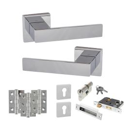 Senza Pari Panetti Door Handle Pack (Euro Lock Set - 2.5" CE Sashlock, 3" Fire Rated Hinges x3) - Polished Chrome