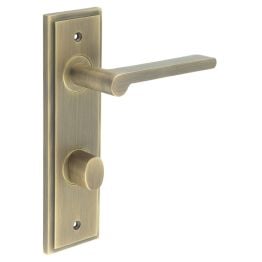 Fitzrovia Door Handle Din Bathroom Backplate Antique Brass & Turn & Release - By Frelan Hardware - BUR-15AB-456AB-81AB