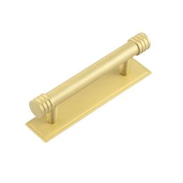 Hoxton Sturt Cabinet Handles 96mm Ctrs Stepped Backplate Satin Brass - By Frelan Hardware - HOX-450SB-6050SB