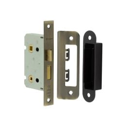 Jedo Kontrax Bathroom locks with Square Forend & Radiused Strike Plate 65mm Antique Brass - By Frelan Hardware - JL450AB