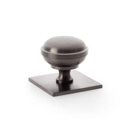 Alexander & Wilks - Quantock Cupboard Knob on Square Backplate - Dark Bronze PVD - 38mm