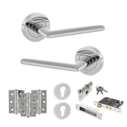 STATUS Alabama Door Handle Pack (Euro Lock Set - 2.5" CE Sashlock, 3" Fire Rated Hinges x3) - Polished Chrome