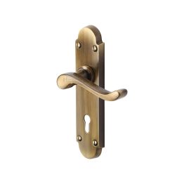 Heritage Brass Door Handle Lever Lock Savoy Design Antique Brass finish