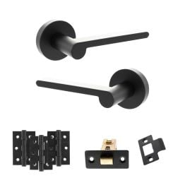 Senza Pari Darrio Door Handle Pack (Latch Set - 2.5" CE Latch, 3" Fire Rated Hinges x3) - Matt Black