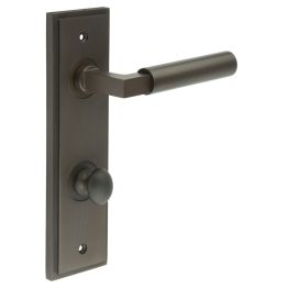 Westminster Door Handle Din Bathroom Backplate Dark Bronze & Turn & Release - By Frelan Hardware - BUR-30DB-456DB-80DB
