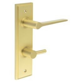 Knightsbridge Door Handle Din Bathroom Backplate Satin Brass & Turn & Release - By Frelan Hardware - BUR-20SB-456SB-82SB