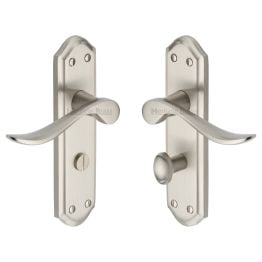 Heritage Brass Door Handle for Bathroom Sandown Design Satin Nickel finish