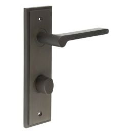 Fitzrovia Door Handle Din Bathroom Backplate Dark Bronze & Turn & Release - By Frelan Hardware - BUR-15DB-456DB-81DB