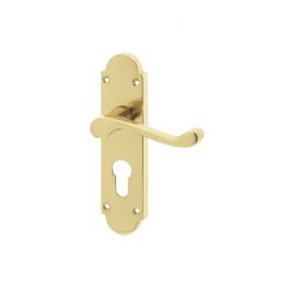 Epsom Suite Door Handle on Euro Profile Lockplate Polished Brass - By Frelan Hardware - JV250EPB
