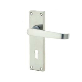 Victorian Straight Door Handle on Lockplate Satin Chrome - By Frelan Hardware - JV30SC