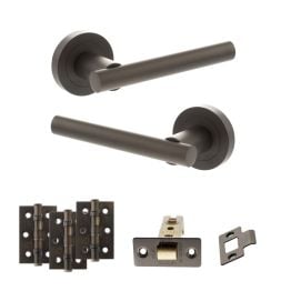 STATUS Nebraska Door Handle Pack (Latch Set - 2.5" CE Latch, 3" Fire Rated Hinges x3) - Urban Dark Bronze