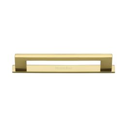Heritage Brass Cabinet Pull Metro Design with Plate 128mm CTC Polished Brass Finish