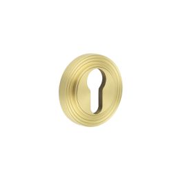 Burlington Euro Profile Escutcheons Reeded Rose Satin Brass - By Frelan Hardware - BUR-61SB-74SB