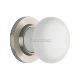 White Crackle Knob with Satin Nickel base