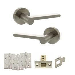 Senza Pari Darrio Door Handle Pack (Latch Set - 3" CE Latch, 4" Fire Rated Hinges x3) - Satin Nickel