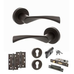 STATUS Colorado Door Handle Pack (Euro Lock Set - 2.5" CE Sashlock, 4" Slim Knuckle Hinges x2) - Urban Dark Bronze