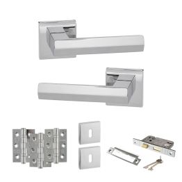 Senza Pari Davoli Door Handle Pack (3 Lever Lock Set - 2.5" CE Sashlock, 3" Fire Rated Hinges x3) - Polished Chrome
