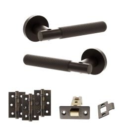 Senza Pari Rosarno Door Handle Pack (Latch Set - 3" CE Latch, 3" Fire Rated Hinges x3) - Urban Dark Bronze