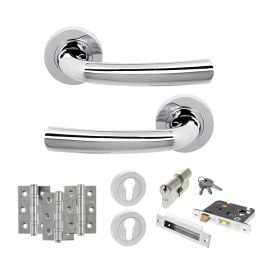 STATUS Nevada Door Handle Pack (Euro Lock Set - 3" CE Sashlock, 3" Fire Rated Hinges x3) - Polished Chrome