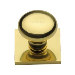 Heritage Brass Cabinet Knob Victorian Round Design with Square Backplate 32mm Polished Brass finish