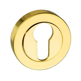 Mediterranean Euro Escutcheons on Round Rose - Polished Brass