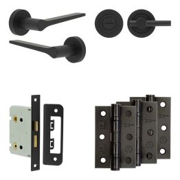 Complete Gio Door Handle Pack - Bathroom - Black - By Frelan Hardware - JE-E6B2-MB