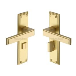 Heritage Brass Door Handle for Bathroom Atlantis Design Satin Brass finish