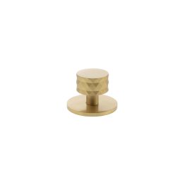 Millhouse Brass Chrysler Diamond Round Cabinet Knob Handle on Backplate - Satin Brass