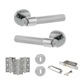 Senza Pari Andretta Door Handle Pack (3 Lever Lock Set - 3" CE Sashlock, 3" Fire Rated Hinges x3) - Polished Chrome