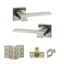 Senza Pari Giovanni Door Handle Pack (Latch Set - 2.5" CE Latch, 3" Fire Rated Hinges x3) - Satin Nickel
