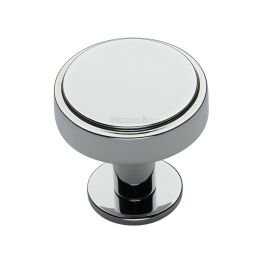 Heritage Brass Cabinet Knob Stepped Disc Design with Rose 32mm Polished Chrome finish