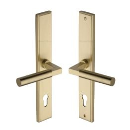 Heritage Brass Multi-Point Door Handle Lever Lock Bauhaus LH Design Satin Brass finish