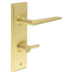 Mayfair Door Handle Din Bathroom Backplate Satin Brass & Turn & Release - By Frelan Hardware - BUR-10SB-456SB-82SB
