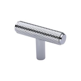 Heritage Brass Cabinet Knob Knurled T-Bar Design 45mm Polished Chrome finish