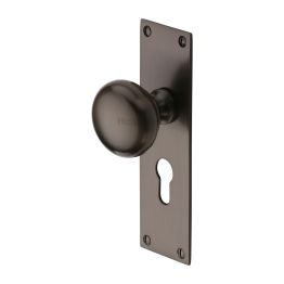 Heritage Brass Mortice Knob on Euro Profile Plate Balmoral Design Matt Bronze finish
