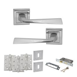 STATUS California Door Handle Pack (3 Lever Lock Set - 2.5" CE Sashlock, 4" Fire Rated Hinges x3) - Satin Chrome